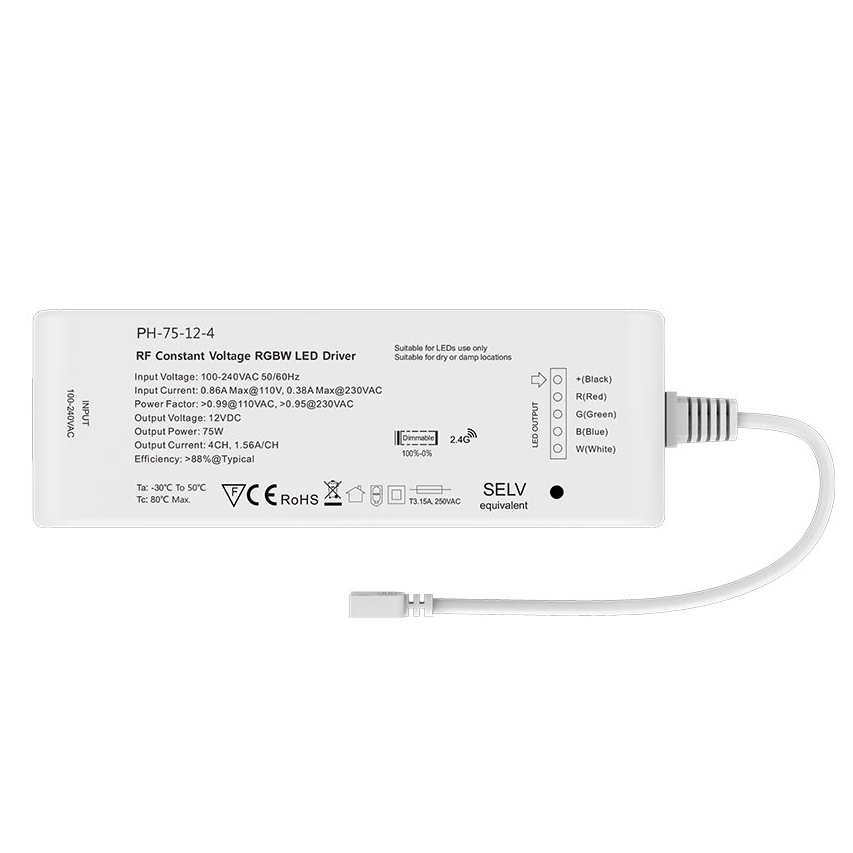 12V 75W 4CH RF Dimmable LED Driver PH-75-12-4